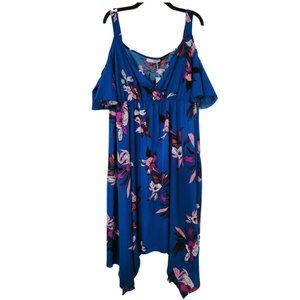 NWT Rosegal blue‎ floral cold shoulder dress high low asymmetrical 2X/18